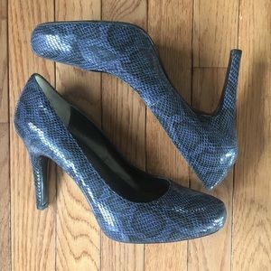 Blue Snakeskin Print High Heels